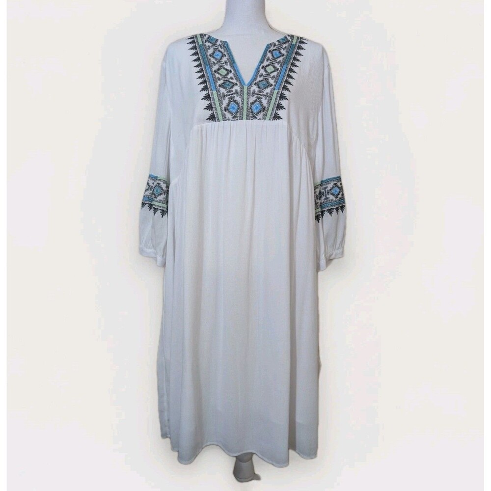 Soft Surroundings Dress Women XL Daisha Gauze White Embroidery Boho